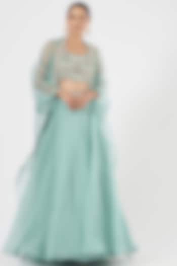 Sky Blue Organza Wedding Lehenga Set by Ridhima Bhasin at Pernia's Pop Up Shop
