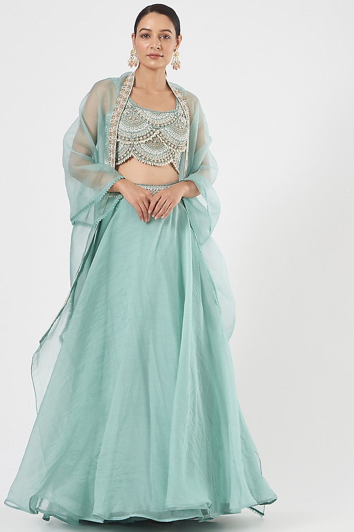 Sky Blue Organza Wedding Lehenga Set by Ridhima Bhasin at Pernia's Pop Up Shop