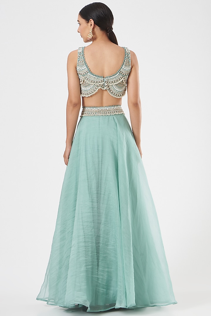 Sky Blue Organza Wedding Lehenga Set by Ridhima Bhasin at Pernia's Pop Up Shop