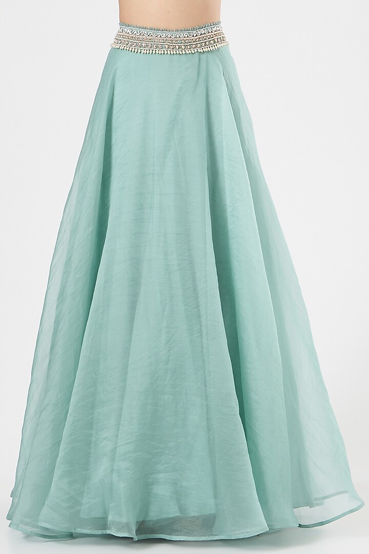 Sky Blue Organza Wedding Lehenga Set by Ridhima Bhasin at Pernia's Pop Up Shop