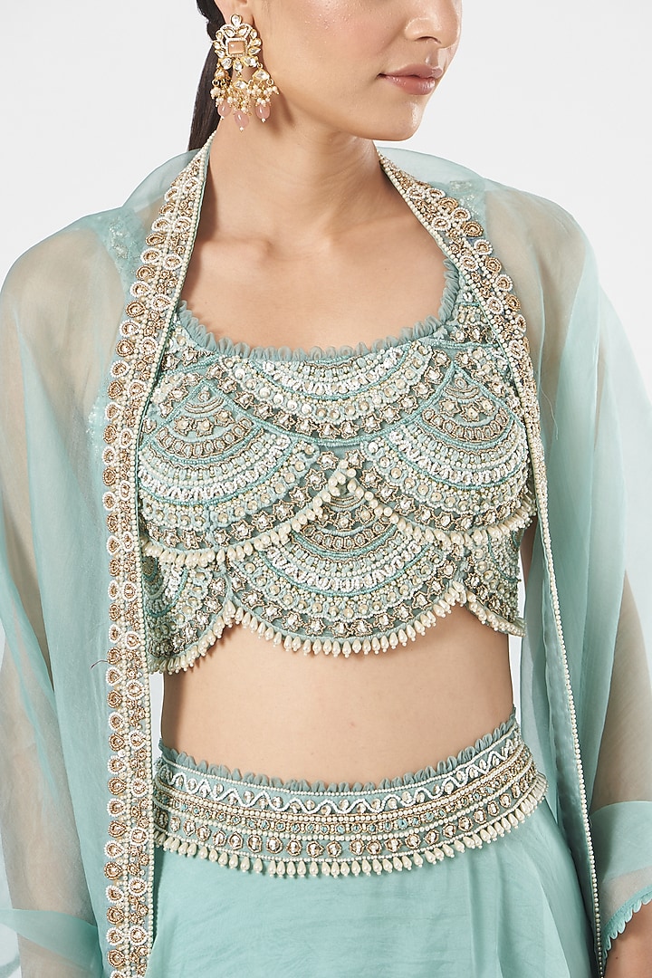 Sky Blue Organza Wedding Lehenga Set by Ridhima Bhasin at Pernia's Pop Up Shop