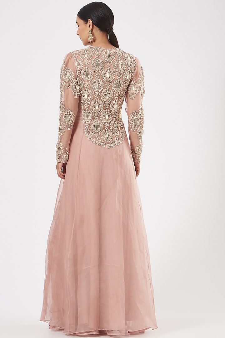 Blush Pink Chiffon Bell Bottom Pant Set by Ridhima Bhasin at Pernia's Pop Up Shop