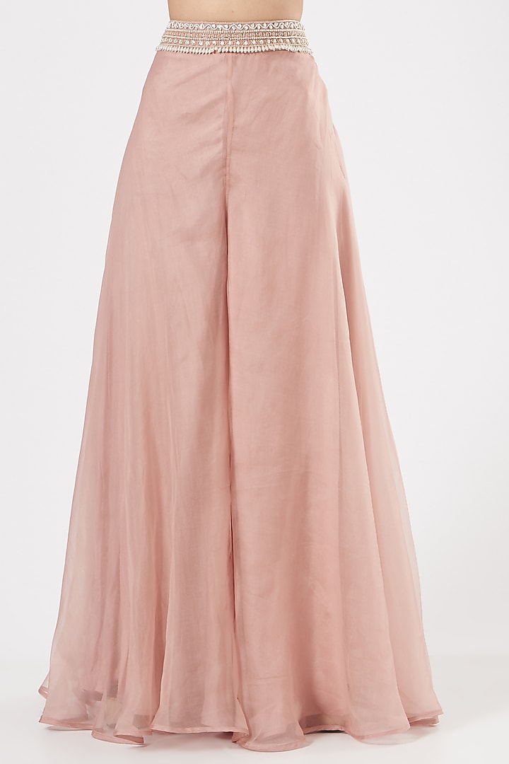 Blush Pink Chiffon Bell Bottom Pant Set by Ridhima Bhasin at Pernia's Pop Up Shop