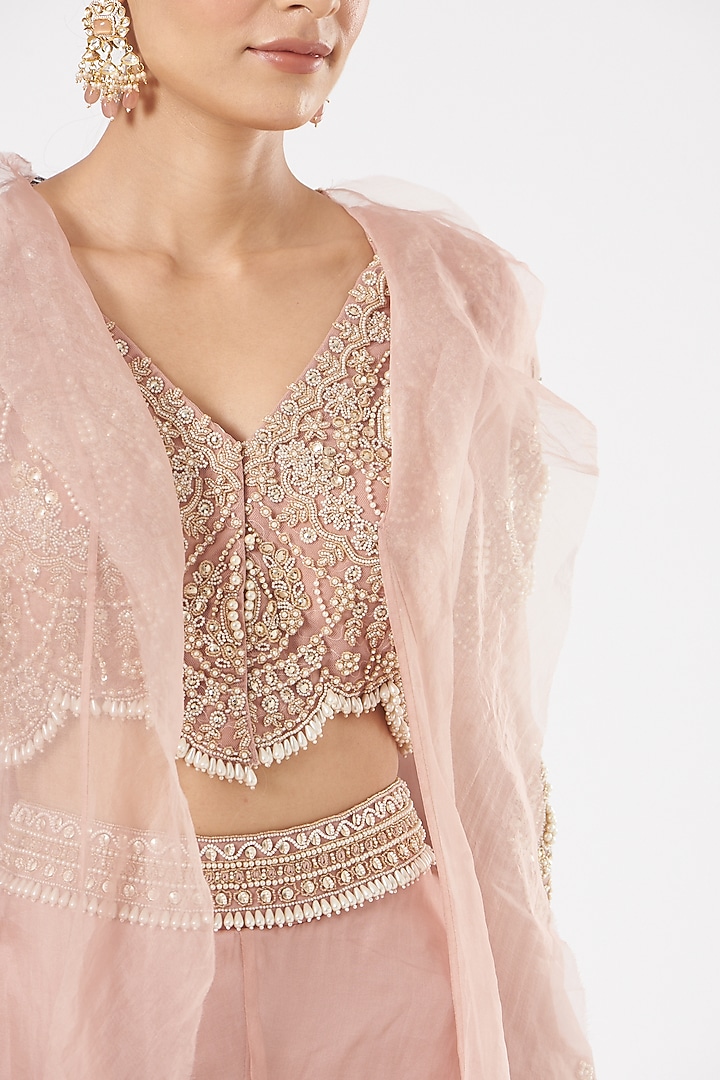 Blush Pink Chiffon Bell Bottom Pant Set by Ridhima Bhasin at Pernia's Pop Up Shop