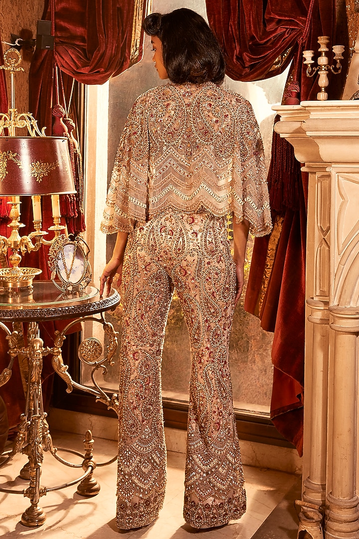 Beige Net Embroidered Pant Set by Ridhima Bhasin at Pernia's Pop Up Shop