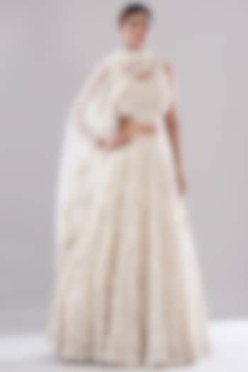 Ivory Organza Hand Embroidered Bridal Lehenga Set by Ridhima Bhasin at Pernia's Pop Up Shop