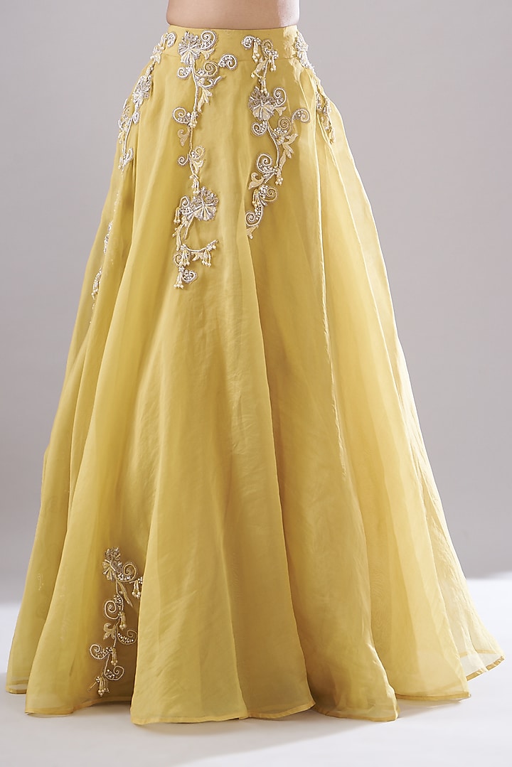 Mustard Organza Embroidered Wedding Lehenga Set by Ridhima Bhasin at Pernia's Pop Up Shop