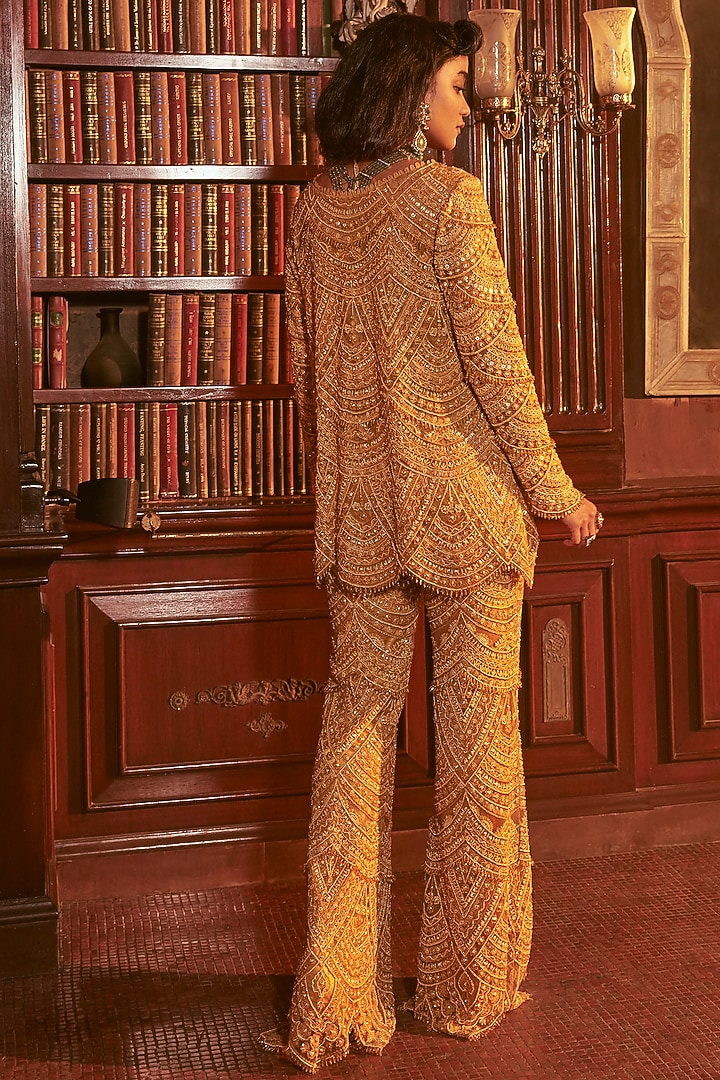 Mustard Yellow Organza Embroidered Co-Ord Set by Ridhima Bhasin at Pernia's Pop Up Shop