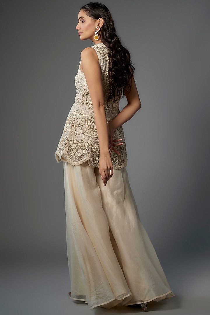 Ivory Organza & Tulle Wedding Sharara Set by Ridhima Bhasin at Pernia's Pop Up Shop