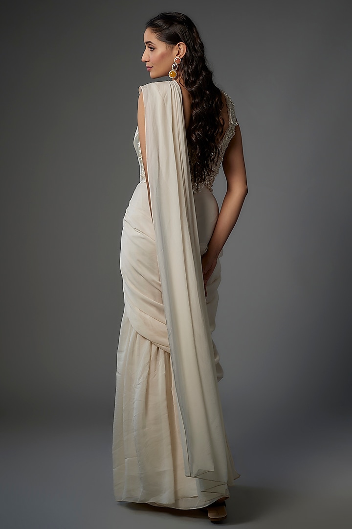 Ivory Organza & Tulle Wedding Saree Set by Ridhima Bhasin at Pernia's Pop Up Shop