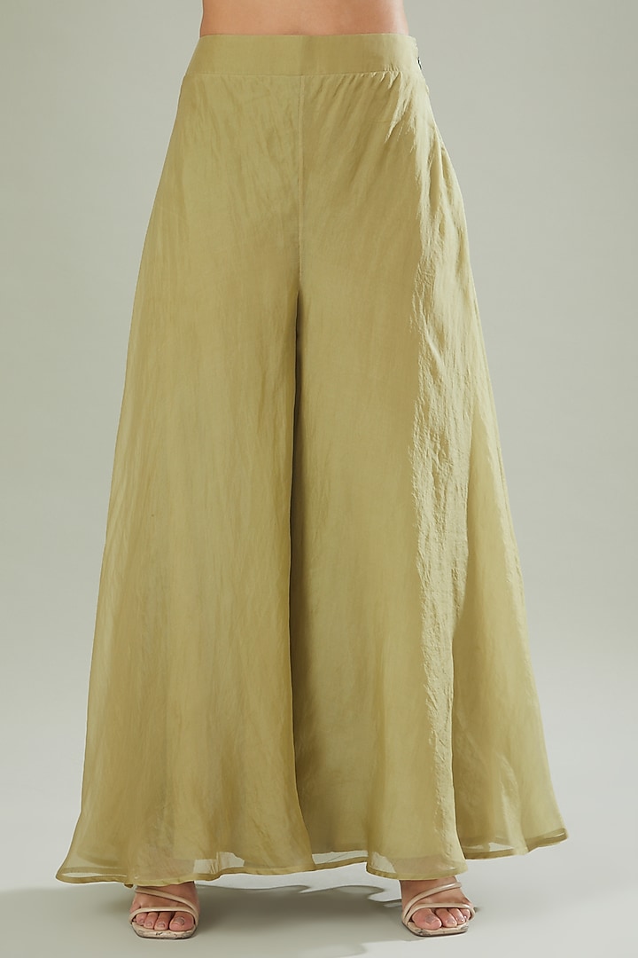Olive Green Tulle Thread Embroidered Kurta Set by Ridhima Bhasin at Pernia's Pop Up Shop