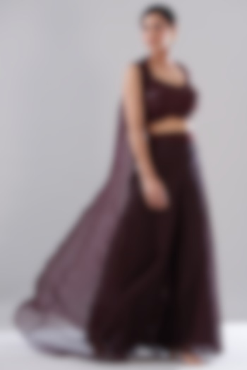 Maroon Organza Jacket Set by Ridhima Bhasin at Pernia's Pop Up Shop