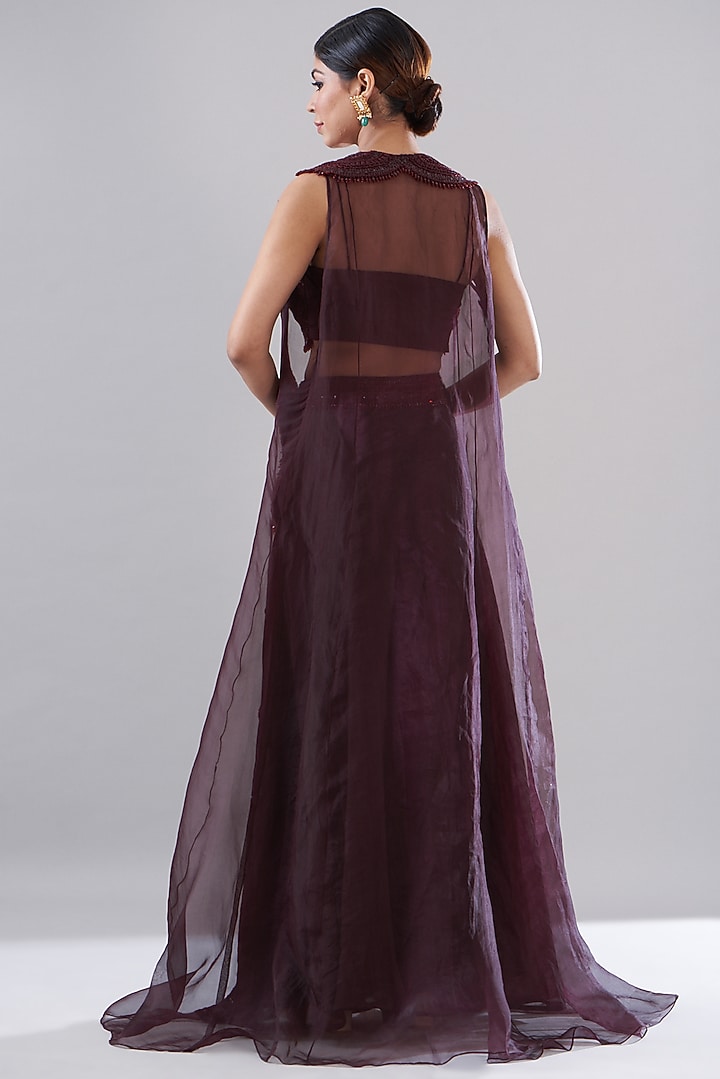Maroon Organza Jacket Set by Ridhima Bhasin at Pernia's Pop Up Shop
