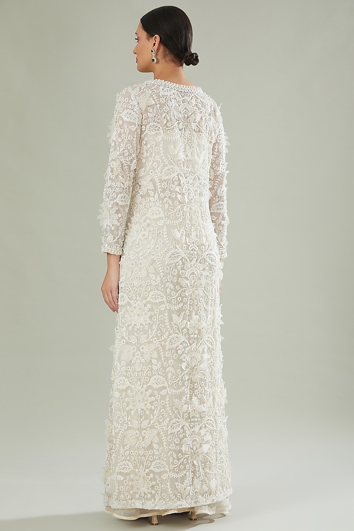 White Organza Embroidered Cape Set by Ridhima Bhasin at Pernia's Pop Up Shop