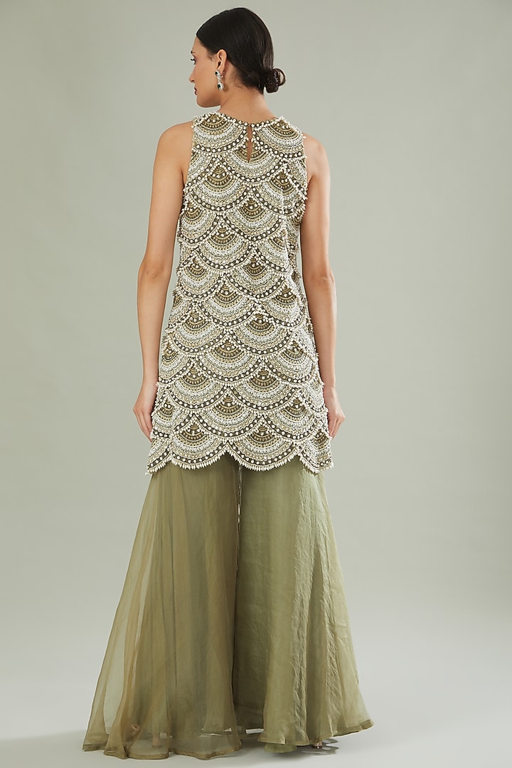 Olive Green Tulle & Crepe Bridal Sharara Set by Ridhima Bhasin at Pernia's Pop Up Shop