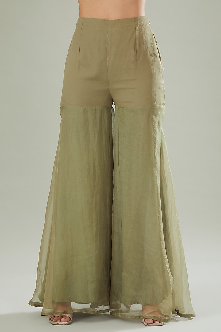 Olive Green Tulle & Crepe Bridal Sharara Set by Ridhima Bhasin at Pernia's Pop Up Shop