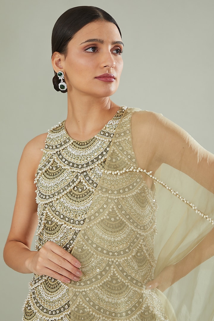 Olive Green Tulle & Crepe Bridal Sharara Set by Ridhima Bhasin at Pernia's Pop Up Shop