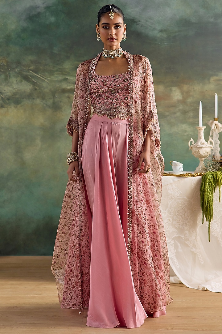 Petal Pink Habutai Silk Flared Pant Set by Ridhima Bhasin at Pernia's Pop Up Shop