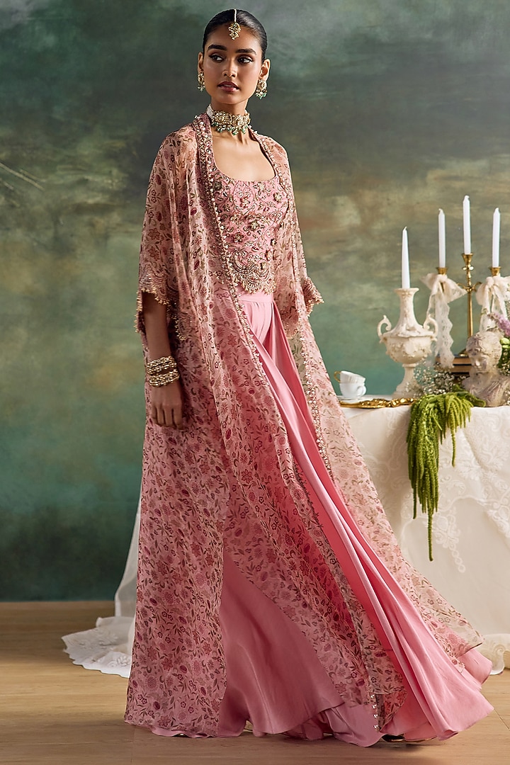 Petal Pink Habutai Silk Flared Pant Set by Ridhima Bhasin at Pernia's Pop Up Shop