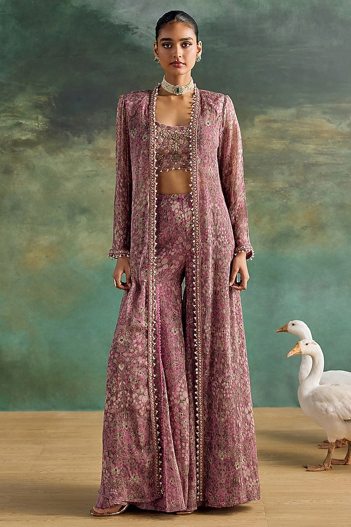 Petal Pink Chiffon Printed Wedding Sharara Set by Ridhima Bhasin at Pernia's Pop Up Shop