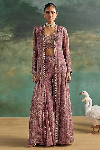 Petal Pink Chiffon Printed Sharara Set by Ridhima Bhasin