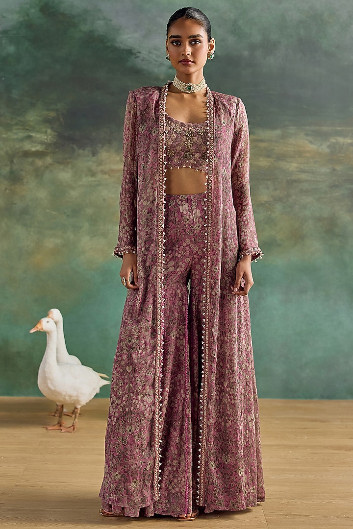 Petal Pink Chiffon Printed Wedding Sharara Set by Ridhima Bhasin at Pernia's Pop Up Shop