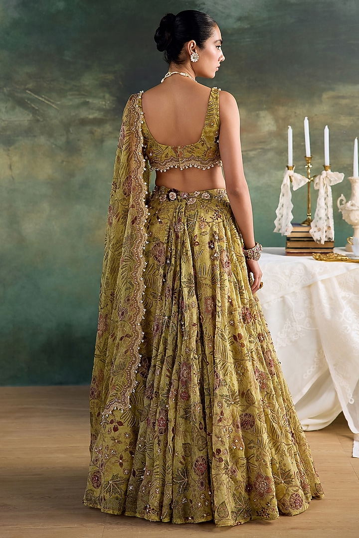 Citric Lemon Silk Organza Printed Bridal Lehenga Set by Ridhima Bhasin at Pernia's Pop Up Shop