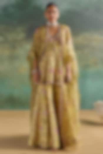Citric Lemon Organza Printed Wedding Sharara Set by Ridhima Bhasin at Pernia's Pop Up Shop