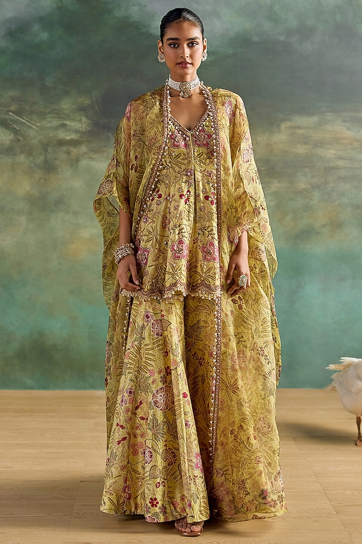 Citric Lemon Organza Printed Wedding Sharara Set by Ridhima Bhasin at Pernia's Pop Up Shop