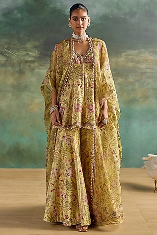 Citric Lemon Organza Printed Sharara Set by Ridhima Bhasin