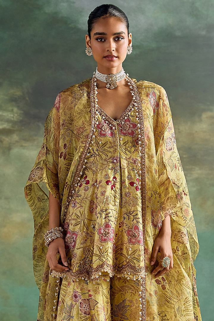 Citric Lemon Organza Printed Wedding Sharara Set by Ridhima Bhasin at Pernia's Pop Up Shop