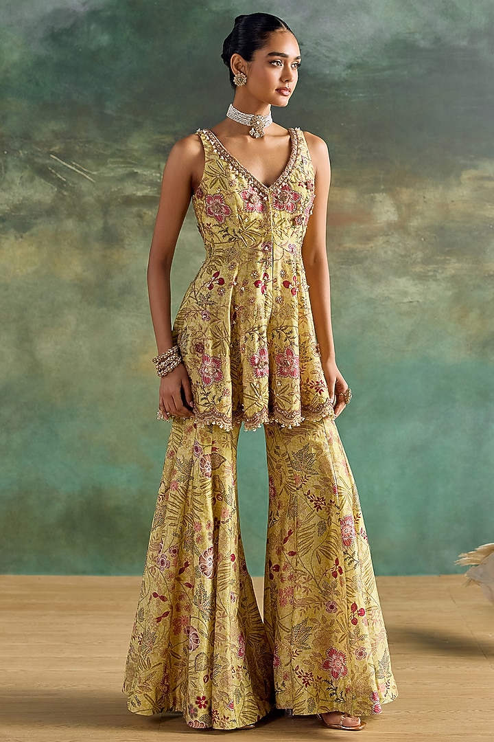 Citric Lemon Organza Printed Wedding Sharara Set by Ridhima Bhasin at Pernia's Pop Up Shop