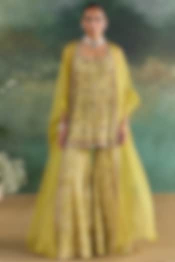 Citric Lemon Organza Printed Bridal Sharara Set by Ridhima Bhasin at Pernia's Pop Up Shop