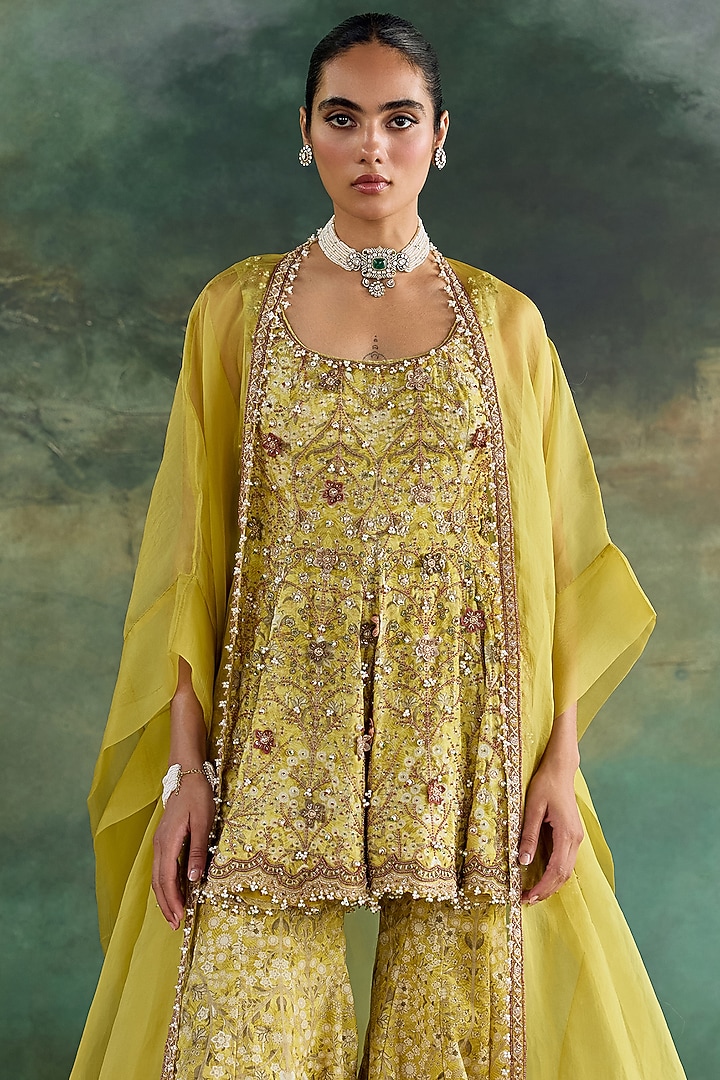 Citric Lemon Organza Printed Bridal Sharara Set by Ridhima Bhasin at Pernia's Pop Up Shop