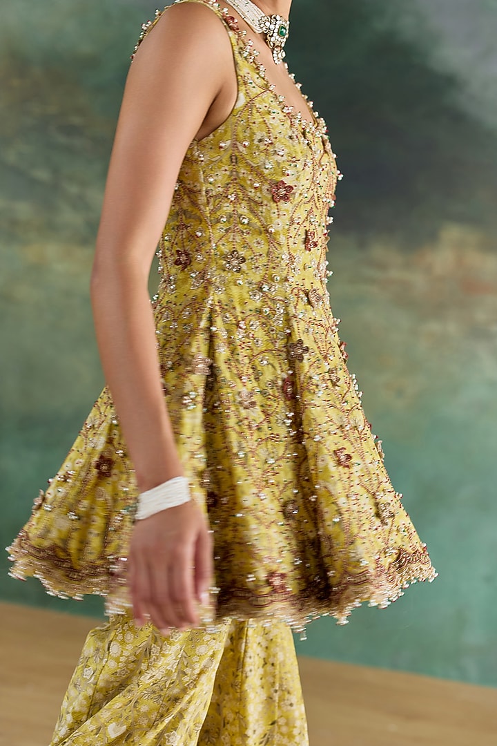 Citric Lemon Organza Printed Bridal Sharara Set by Ridhima Bhasin at Pernia's Pop Up Shop
