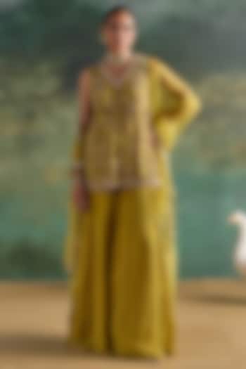 Citric Lemon Georgette Printed Wedding Sharara Set by Ridhima Bhasin at Pernia's Pop Up Shop