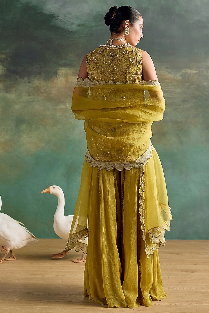 Citric Lemon Georgette Printed Wedding Sharara Set by Ridhima Bhasin at Pernia's Pop Up Shop