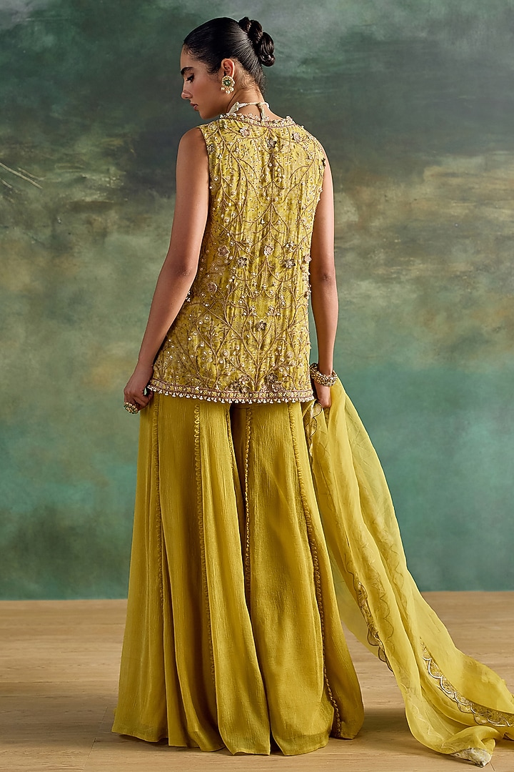 Citric Lemon Georgette Printed Wedding Sharara Set by Ridhima Bhasin at Pernia's Pop Up Shop