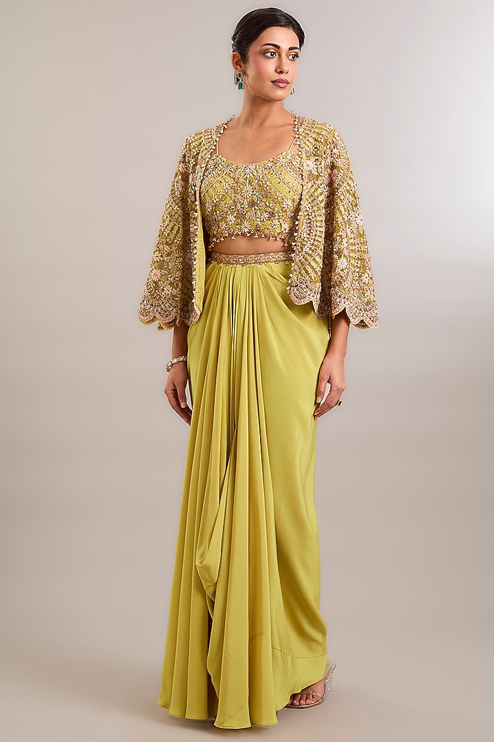 Citric Lemon Crepe Skirt Set by Ridhima Bhasin at Pernia's Pop Up Shop