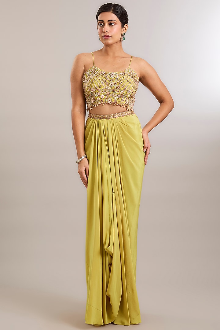 Citric Lemon Crepe Skirt Set by Ridhima Bhasin at Pernia's Pop Up Shop