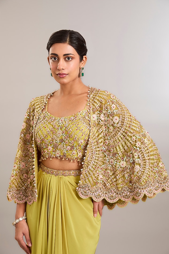 Citric Lemon Crepe Skirt Set by Ridhima Bhasin at Pernia's Pop Up Shop