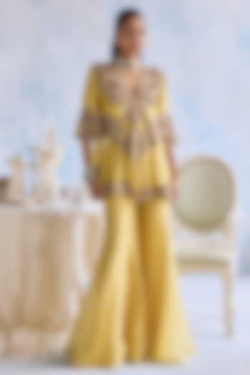 Citric Lemon Organza Hand Embroidered Bridal Sharara Set by Ridhima Bhasin at Pernia's Pop Up Shop