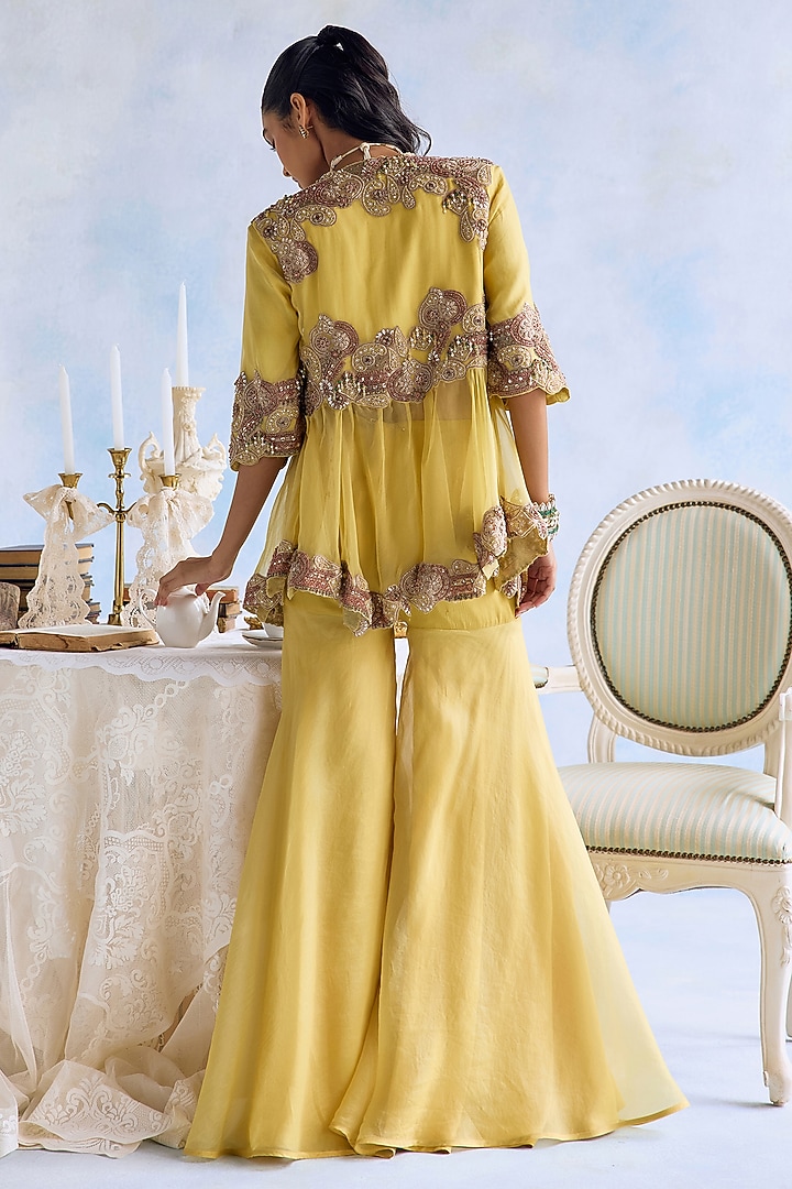 Citric Lemon Organza Hand Embroidered Bridal Sharara Set by Ridhima Bhasin at Pernia's Pop Up Shop