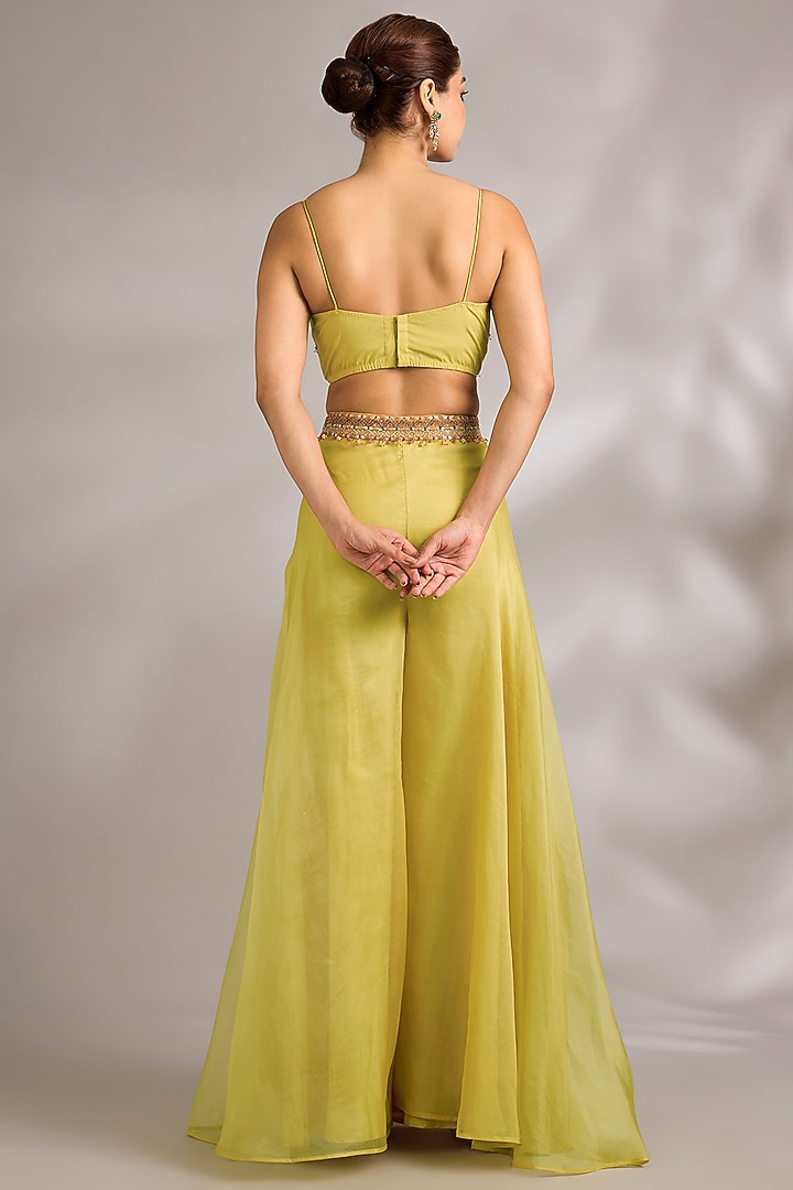 Citric Lemon Organza Dori Embroidered Cape Set by Ridhima Bhasin at Pernia's Pop Up Shop