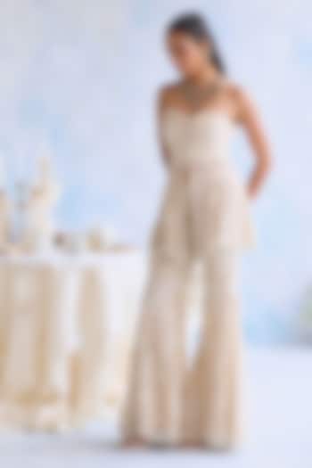 Ivory Net 3D Embroidered Bridal Sharara Set by Ridhima Bhasin at Pernia's Pop Up Shop
