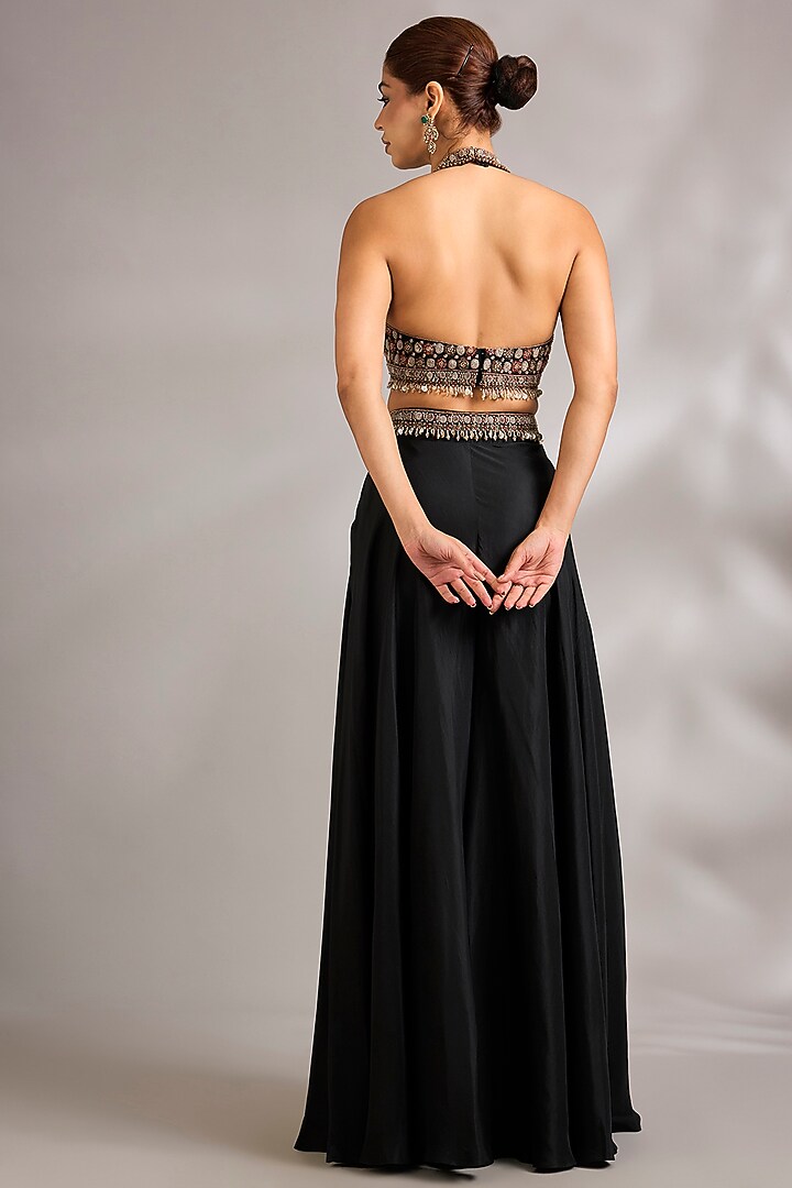 Midnight Blue Sheer Organza Embroidered Cape Set by Ridhima Bhasin at Pernia's Pop Up Shop