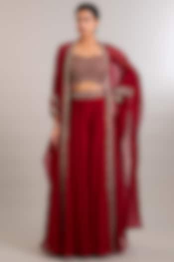 Red Organza Wedding Lehenga Set by Ridhima Bhasin at Pernia's Pop Up Shop