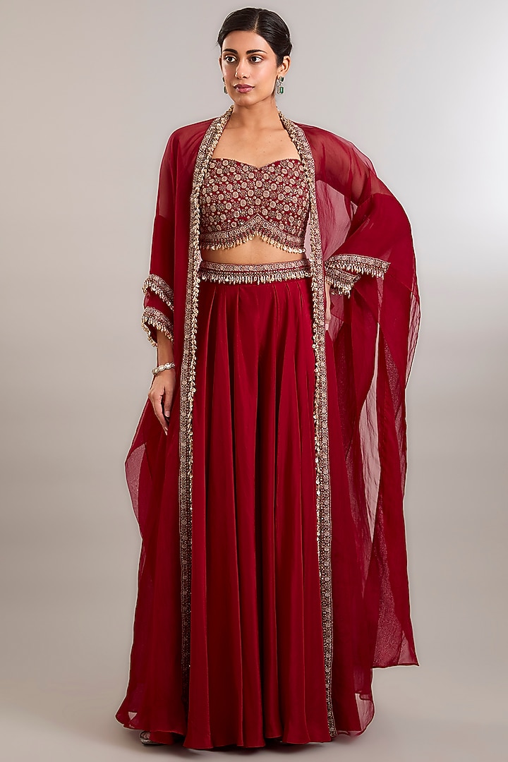 Red Organza Wedding Lehenga Set by Ridhima Bhasin at Pernia's Pop Up Shop