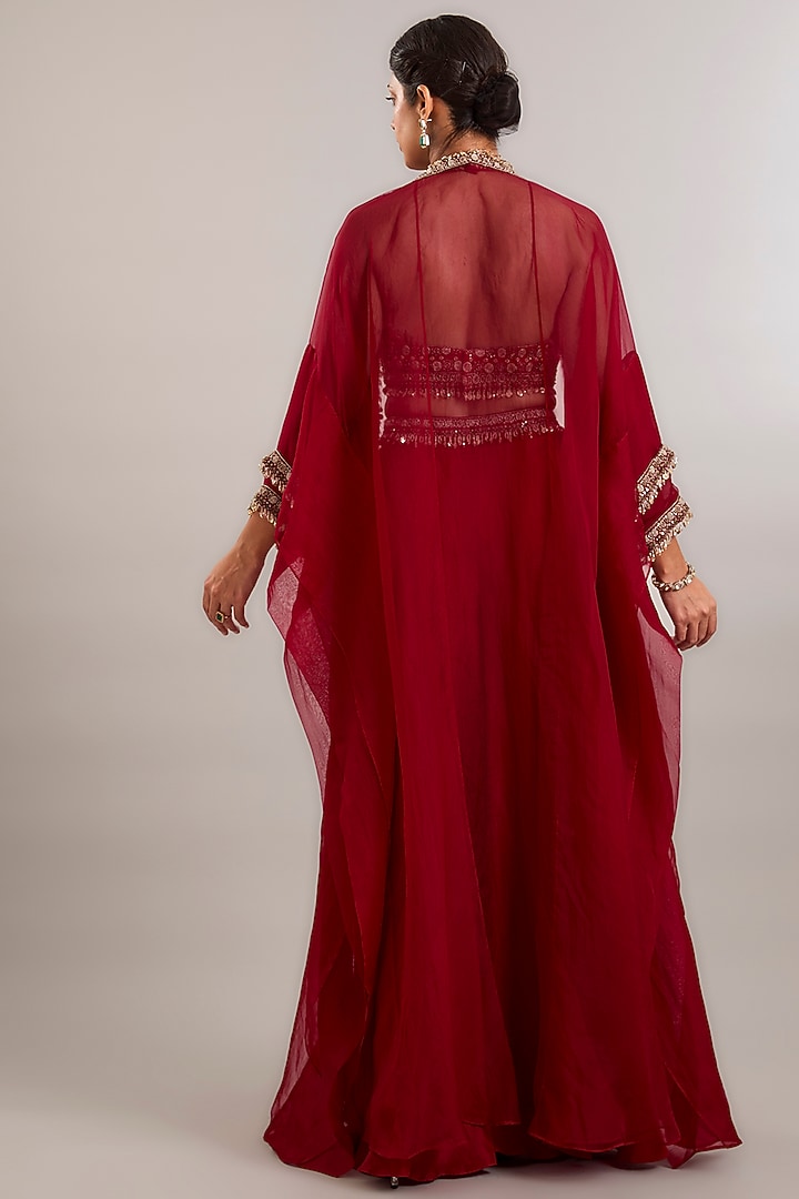 Red Organza Wedding Lehenga Set by Ridhima Bhasin at Pernia's Pop Up Shop