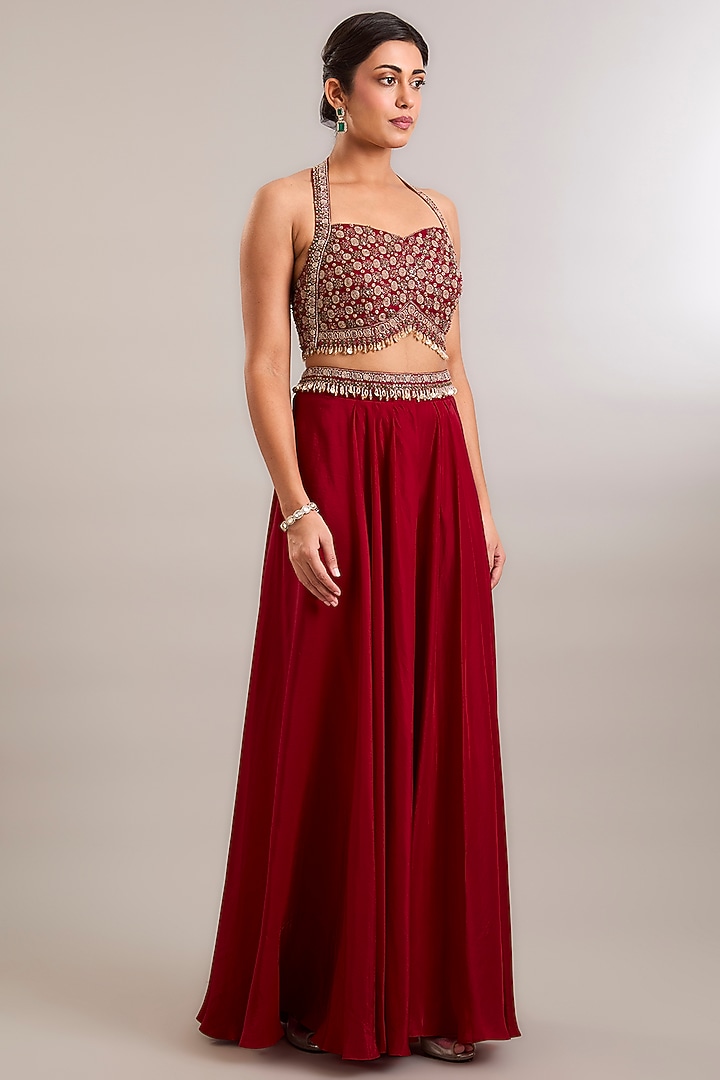 Red Organza Wedding Lehenga Set by Ridhima Bhasin at Pernia's Pop Up Shop